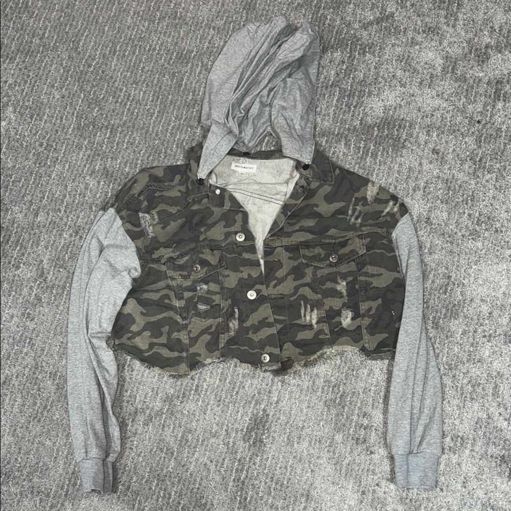 Express Camouflage and Gray Hooded Jacket